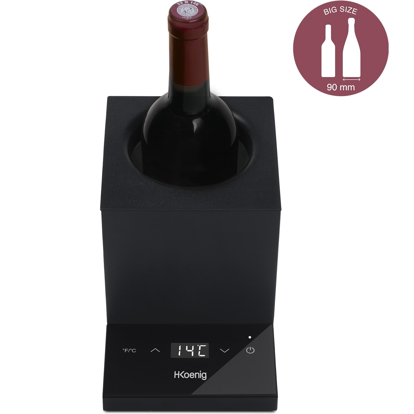 Enfriador de vino LVX26 H.Koenig, hasta 9 cm de diámetro, control digital, 72 W