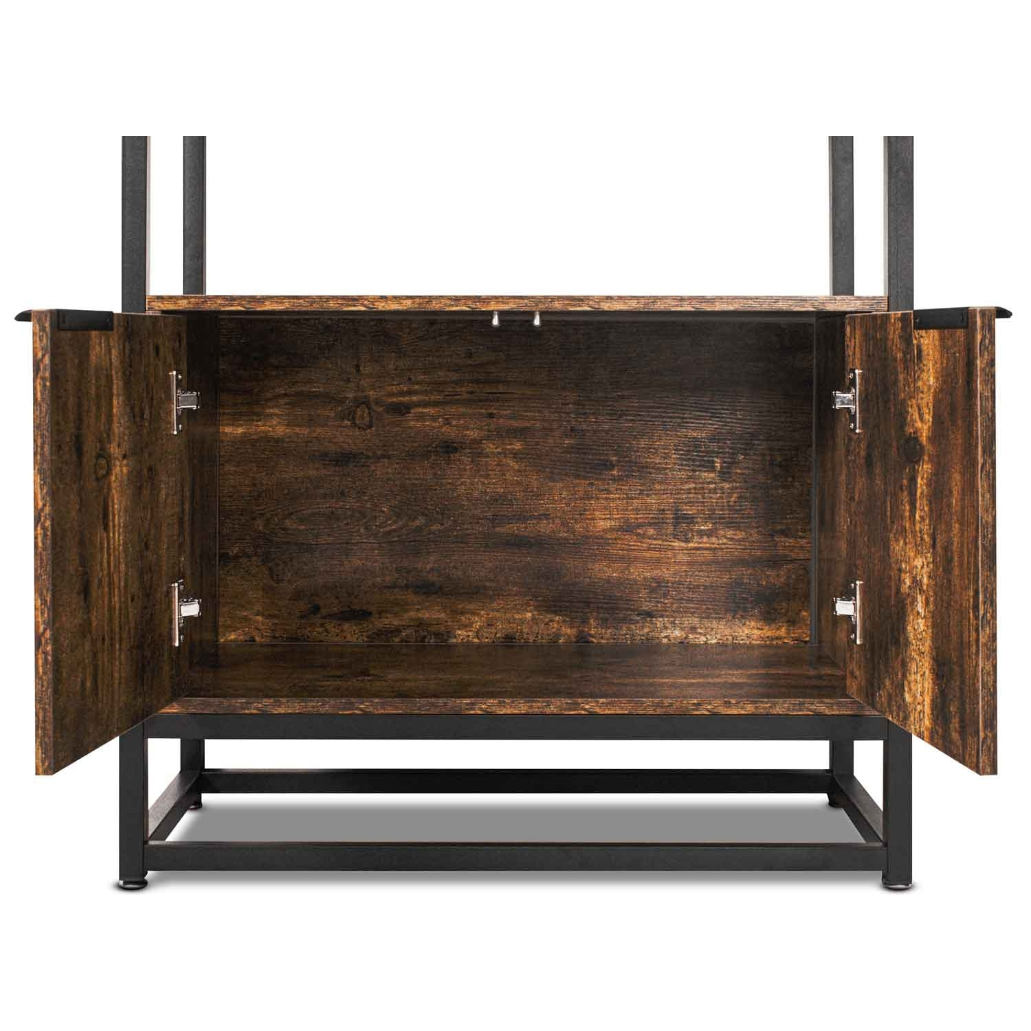 Edo - Scaffale Libreria a Muro 76x162,5x33,5 cm 3 Ripiani con Mobiletto 2 Ante in Legno Industriale Struttura in Metallo Nero