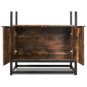 Edo - Scaffale Libreria a Muro 76x162,5x33,5 cm 3 Ripiani con Mobiletto 2 Ante in Legno Industriale Struttura in Metallo Nero
