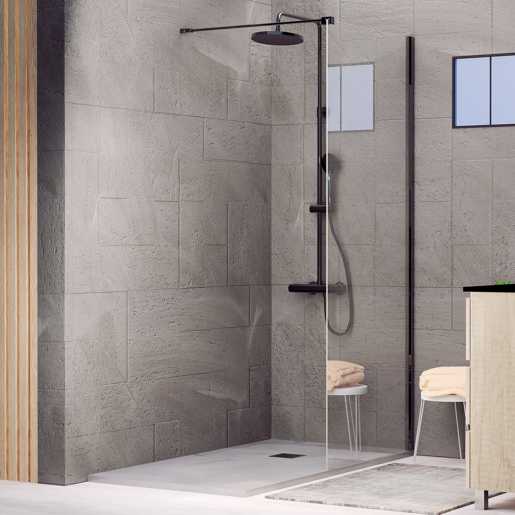 Paroi de Douche | Panneau Fixe | 80 X 195 cm | Profil Noir | Verre Tempéré de 8 mm d'Épaisseur | Traitement Anti-Calcaire | Alday