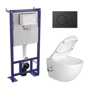 Pack WC bâti-autoportant + WC sans bride SAT Infinitio avec fonction bidet thermostatique + Abattant softclose + Plaque noir mat