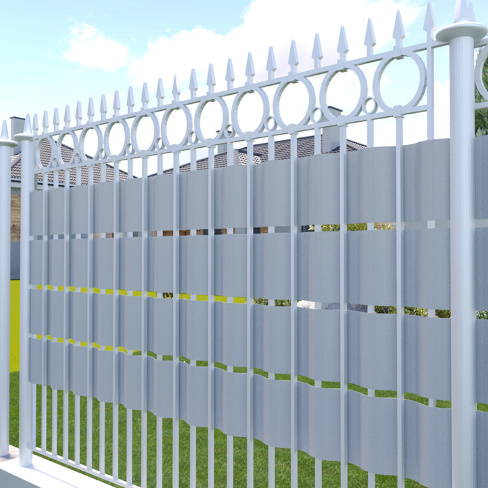 Schermo Privacy In PVC Per Recizioni A Doppia Sbarra Doppio Picchetto Rete Frangivista 450 g/m² 35 m x 19 cm Con Clip Fissaggio Grigio Chiaro