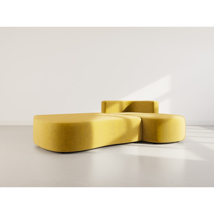 Mahina - canapé d'angle droit 4 places convertible avec coffre en velours côtelé - Jaune