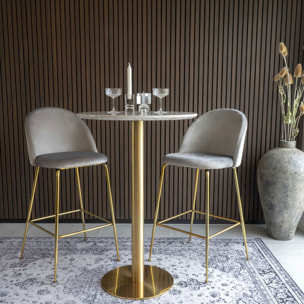 Tavolo bar Bolzano con piano effetto marmo e base ottone, ø70×105 cm