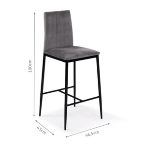 Tabourets de bar Jade velours gris foncé - lot de 2