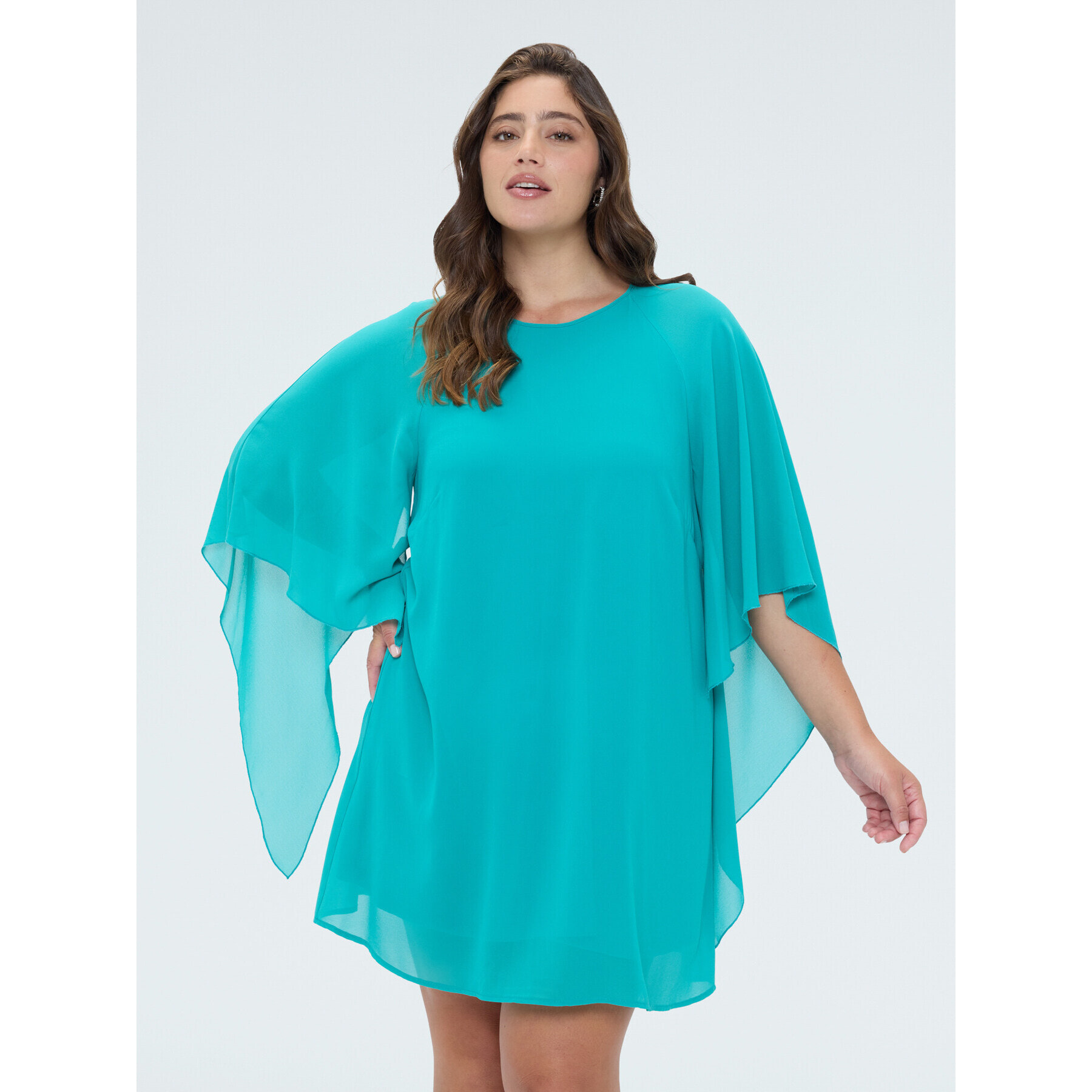 Fiorella Rubino - Vestito in georgette con maxi maniche kimono - Verde acqua