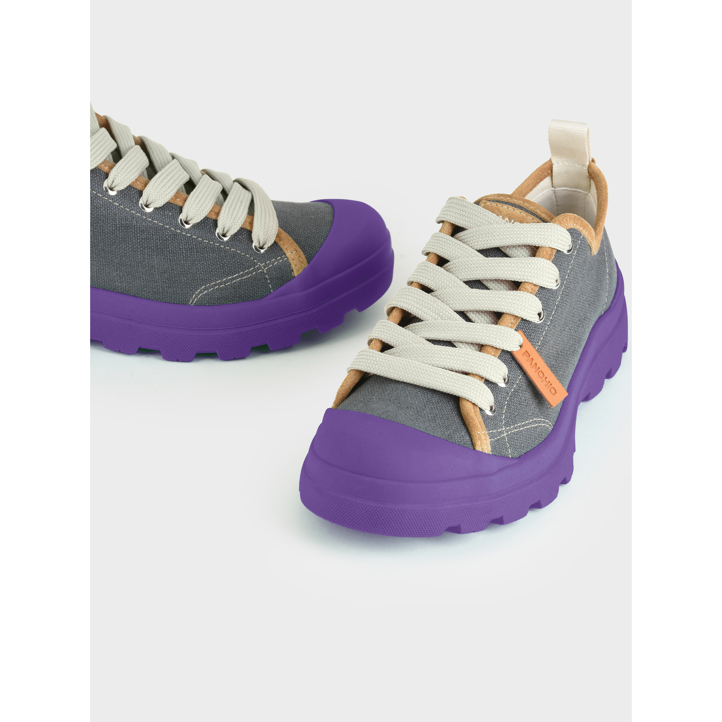 SCARPA ALLACCIATA P03 DONNA IN LINO E SUEDE ASFALTO-VIOLA