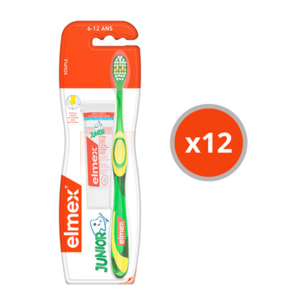 Pack de 12 - elmex - Brosse à dents souple elmex® Anti-Caries Junior 6-12 ans & Dentifrice 12ml