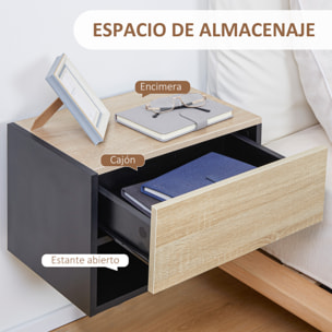 Juego de 2 Mesitas de Noche Flotantes Mesitas de Noche Colgantes con 1 Cajón y Estante Abierto para Dormitorio 46x30x30 cm Roble y Negro