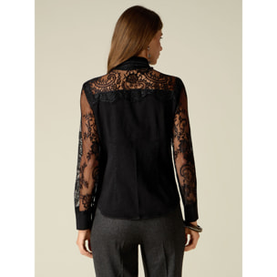 Oltre - Camicia in denim e pizzo - Nero