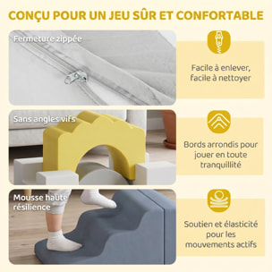 Parcours motricité bébé modulable 7 pièces zippées déhoussables velours multicolore