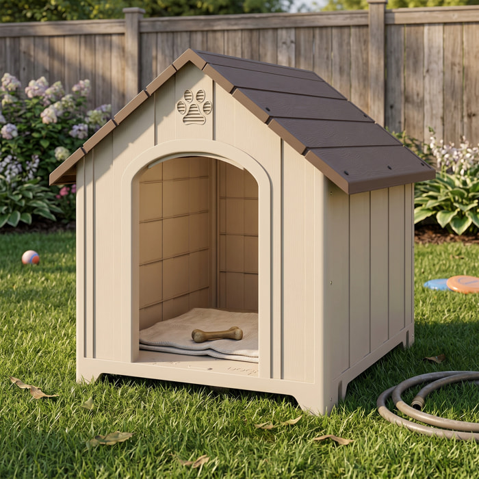 Niche chien plastique effet bois design chalet - 88 x 79 x 89 cm - beige marron