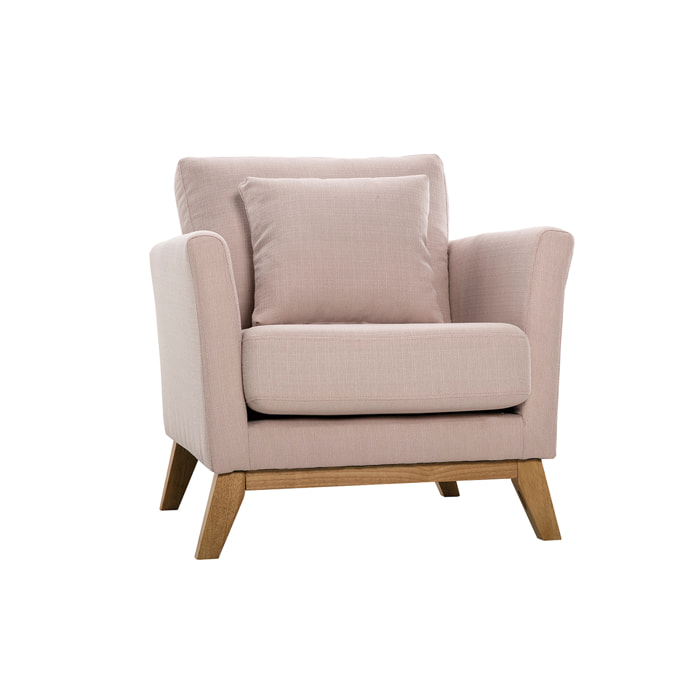 Fauteuil scandinave déhoussable en tissu rose et bois clair OSLO