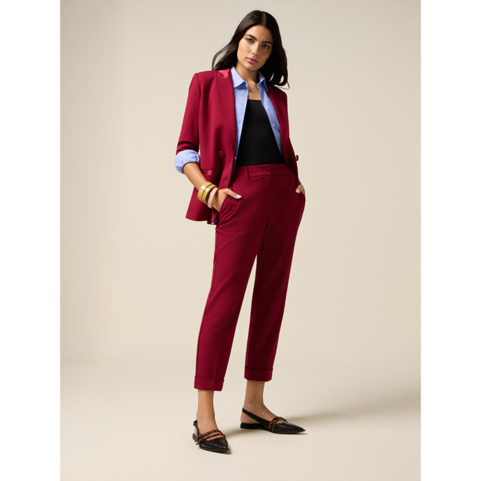 Oltre - Pantalones cropped de tejido crepé - Burgundy