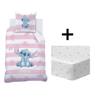 Parure de lit imprimée + drap housse 100% coton, STITCH STRIPE