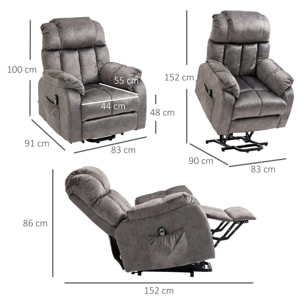 Sillón Relax Levanta Personas Eléctrico Silla Elevadora Eléctrica con Reposapiés 2 Bolsillos Laterales Mando a Distancia y Reclinación Eléctrica hasta 135° Gris