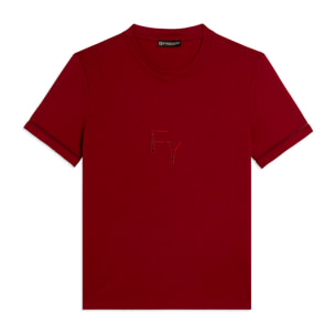 T-shirt Girocollo con Ricamo Traforato del Logo