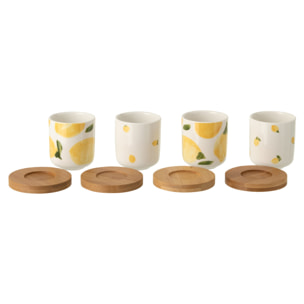 J-Line Tasse Citron - céramique - blanc/jaune - set de 4