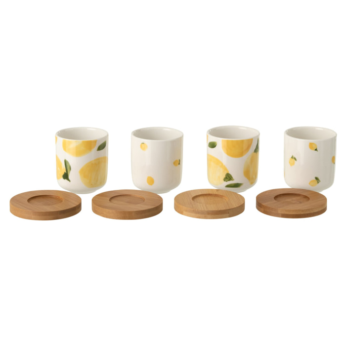 J-Line Tasse Citron - céramique - blanc/jaune - set de 4