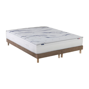 Ensemble matelas mousse HD NUVIA + sommier, chenille bouclettes Moka