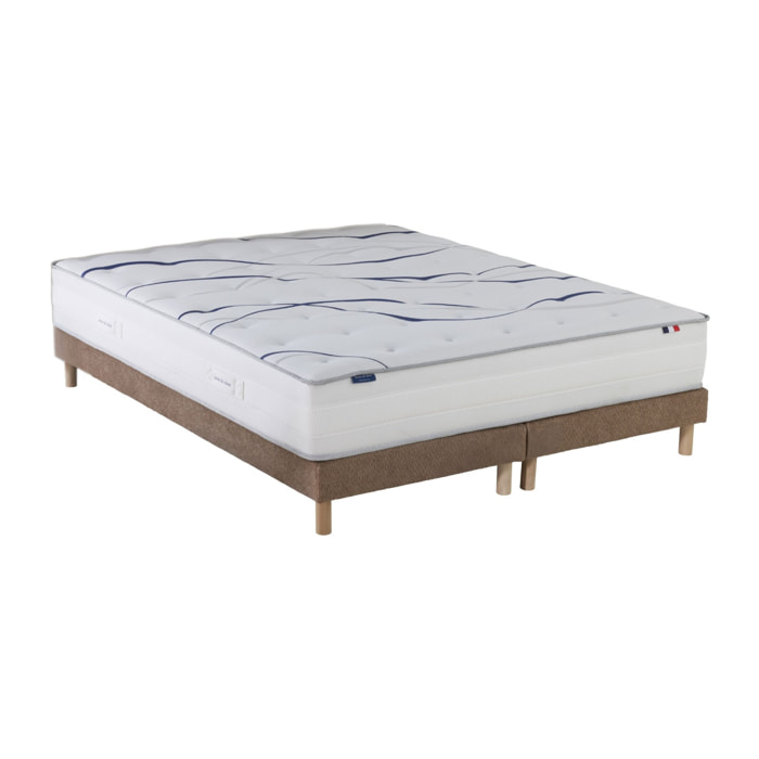 Ensemble matelas mousse HD NUVIA + sommier, chenille bouclettes Moka