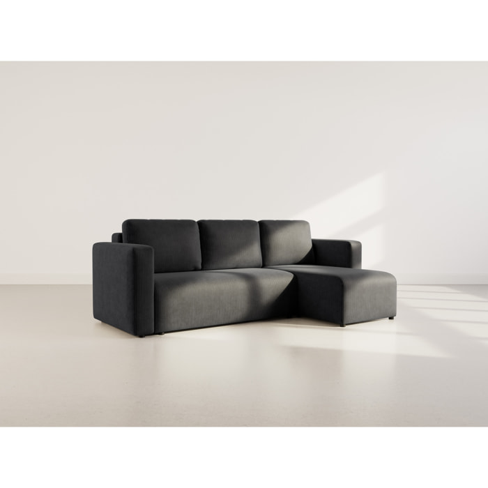 Canopy - canapé d'angle réversible 4 places convertible avec coffre en velours côtelé - Noir