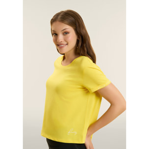 T-shirt cropped in jersey fiammato con risvolto sulle maniche