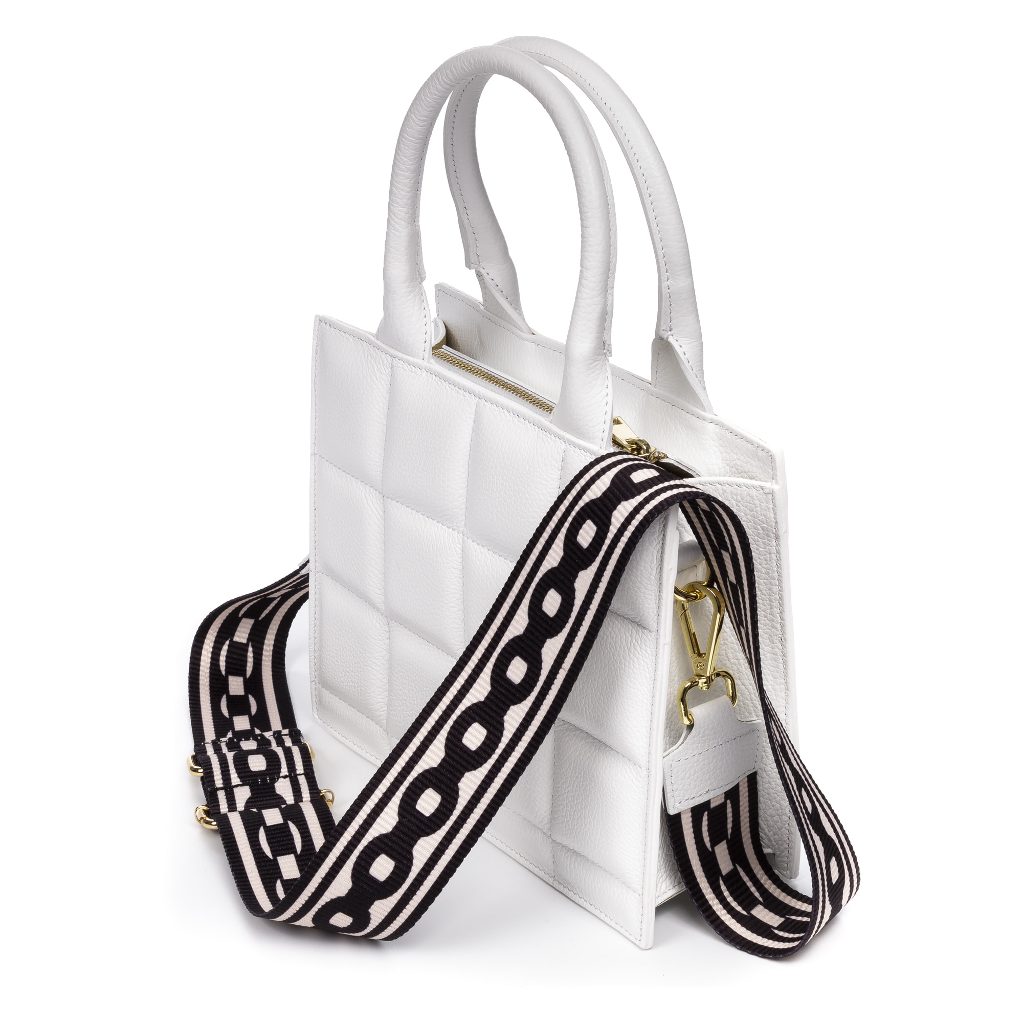 Albino bolso tote de mujer. Piel auténtica acabado Dollaro acolchado.