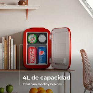 EVVO F4 Mini nevera retro roja 4L, portátil 12V/220V, frío y calor, silenciosa, para cremas, maquillaje, coche y oficina