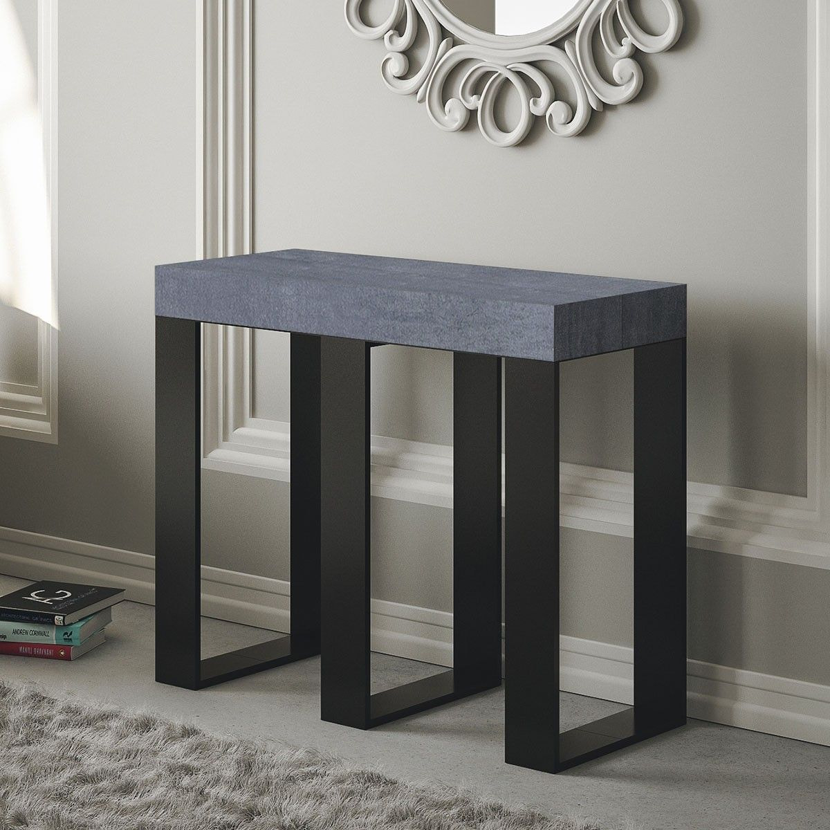 Console Sintesi Small Premium cm.90x40 (extensible à 196) Ciment cadre Anthracite