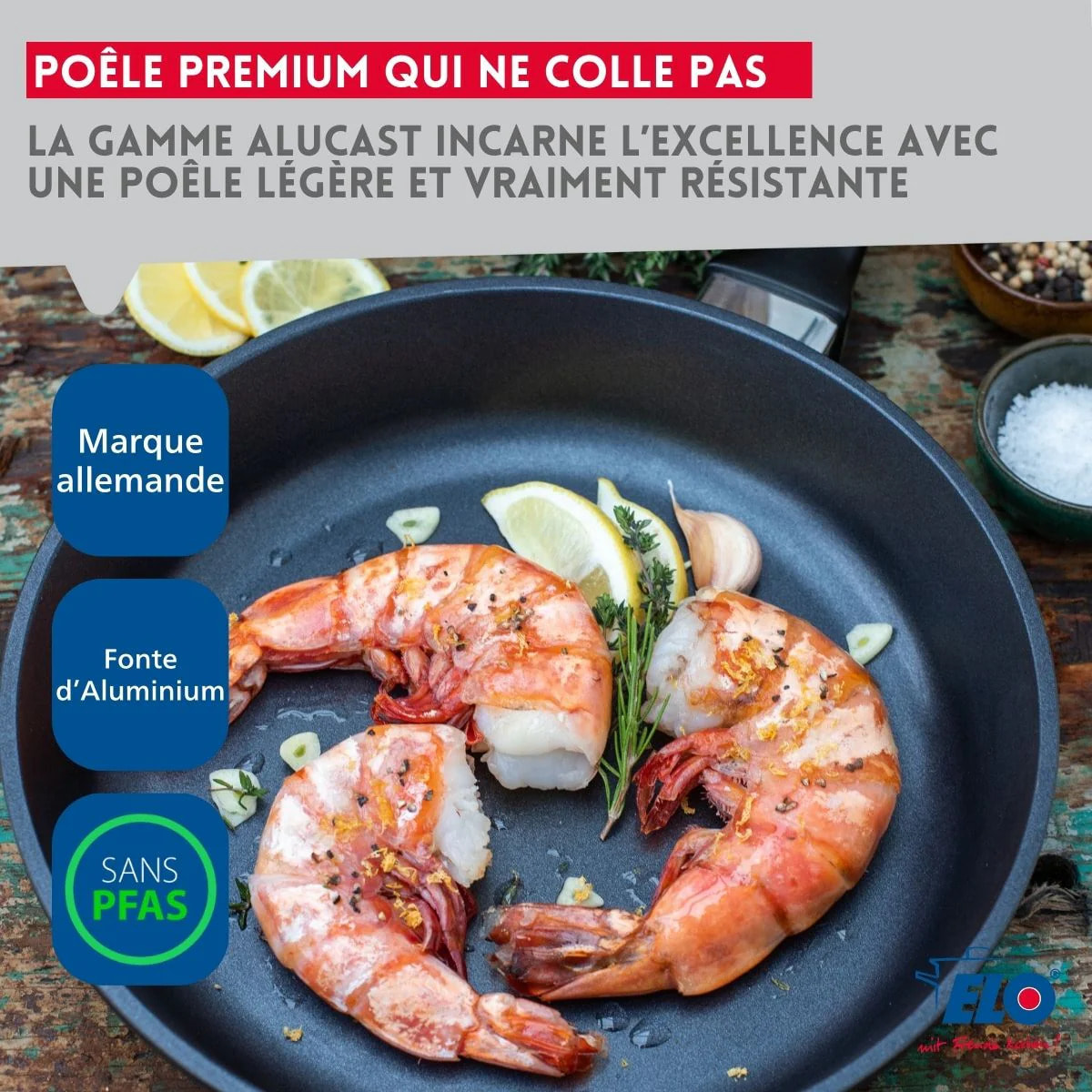 Poêle à frire 20 cm et couvercle sans PFAS Elo Alucast