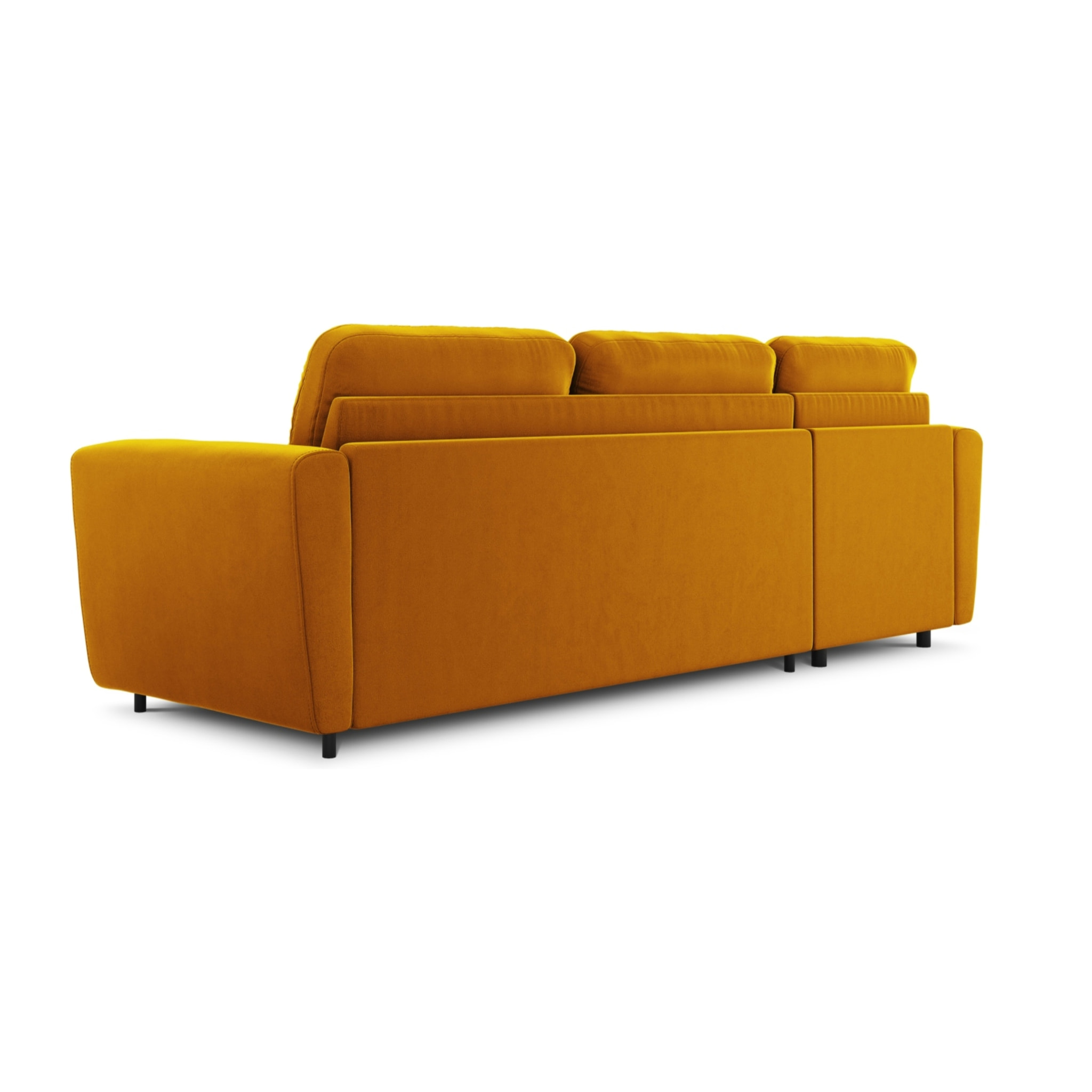 Canapé d'angle gauche convertible avec coffre de rangement "Audra" 4 places en velours jaune