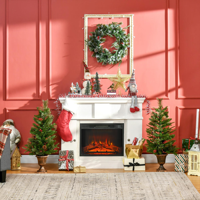 Juego de 2 Piezas de Árbol de Navidad Artificial 90 cm con Maceta Ignífugo con 110 Ramas 10 Bayas 8 Piñas y Hojas de PVC Decoración Navideña para Interiores Verde