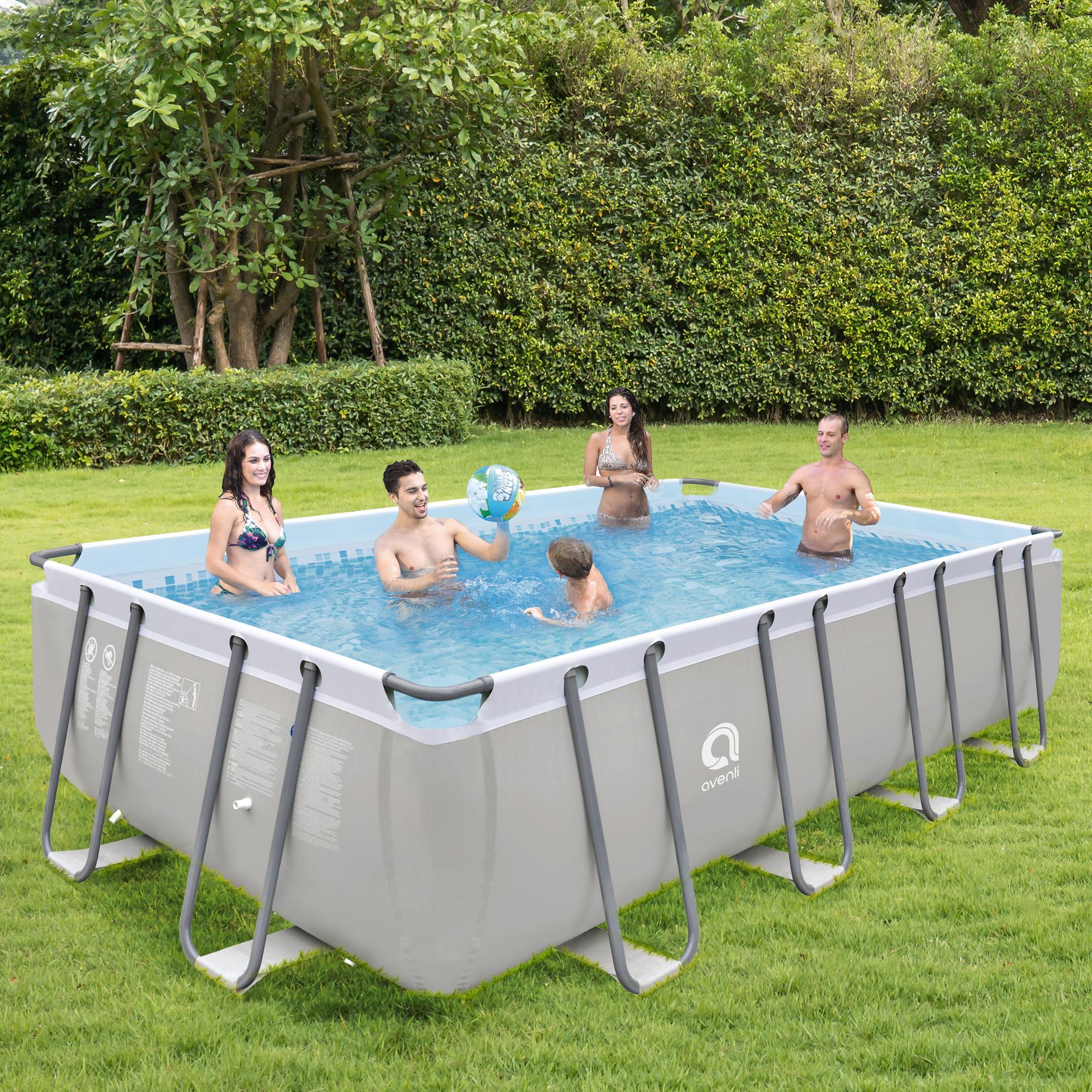 Piscina Fuoriterra Rettangolare con Struttura in Acciaio Avenli 17728-1EU 549x305x122cm Pompa a Sabbia, Scala e Teli Inclusi