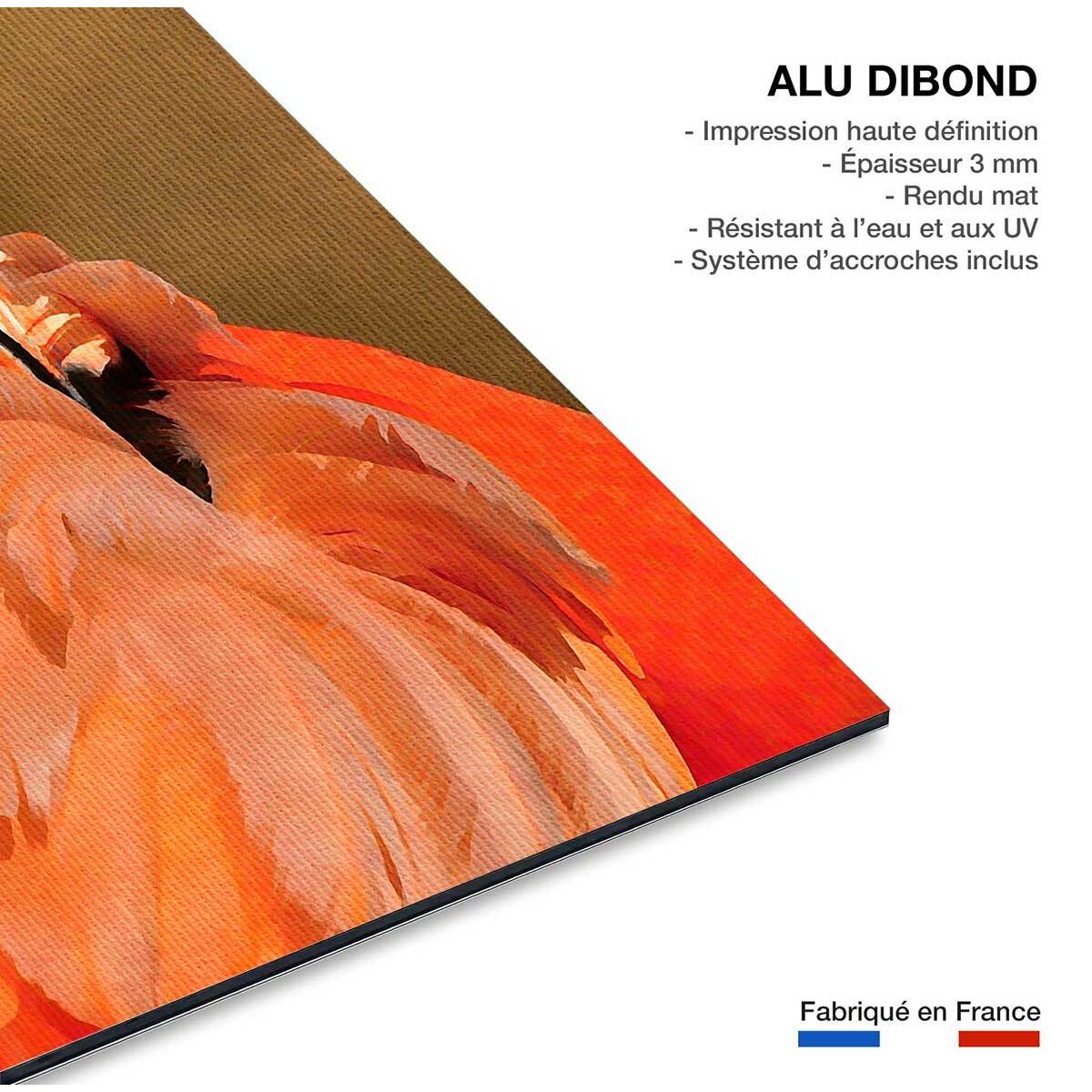 Tableau animaux Flamants et soleil d'or Tableau alu Dibond