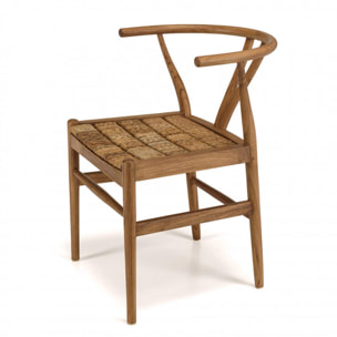 ALIDA - Chaise marron en bois de teck recyclé dossier arrondi