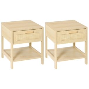 Conjunto 2 Mesitas de Noche Mesillas de Noche con Cajón de Ratán y Estante Inferior Carga 40 kg para Dormitorio Sala 40x40x48 cm Natural
