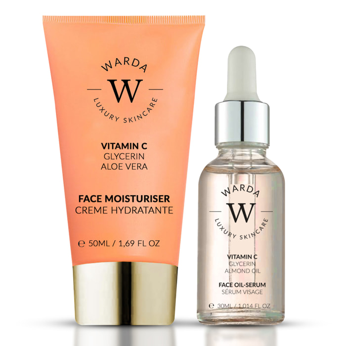 CREMA HIDRATANTE CON VITAMINA C PARA MEJORAR EL BRILLO DE LA PIEL 50 ml + SUERO-ACEITE CON VITAMINA C PARA MEJORAR EL BRILLO 30 ml