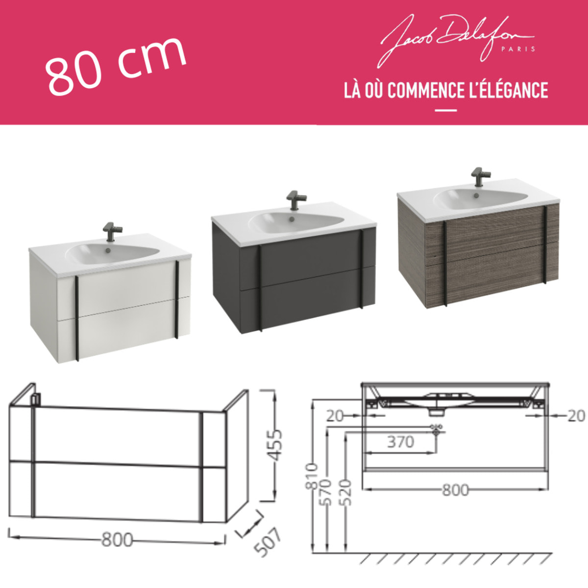 Meuble de salle de bain 80 cm Nouvelle Vague gris brillant + colonne version gauche + miroir + pied