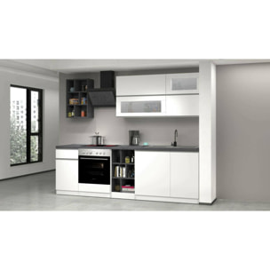 Cucina completa Dcastill, Cucina pratica e salvaspazio, Parete da cucina con 5 ante e 1 cassetto, 100% Made in Italy, 255x60h85 cm, Bianco lucido e Ardesia