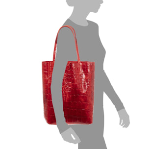 Sefora Bolso Shopper Mujer.Piel auténtica Gamuza Grabado Cocodrilo Grande