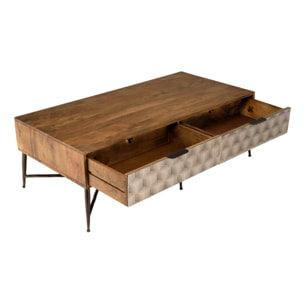 ALIX - Table basse rectangulaire en bois de manguier 2 tiroirs