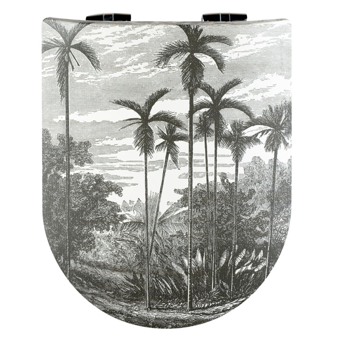 Abattant wood slim avec descente assistée imprimé de cocotiers - Gris clair