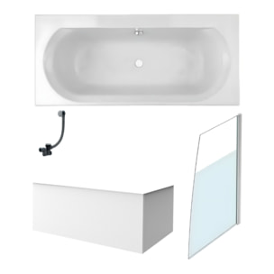 Baignoire droite 180 X 80 Elise acrylique + pare bain volet droite + tablier en angle + vidage