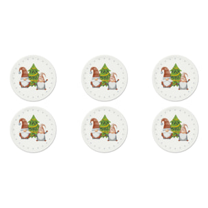 Set de 6 Assiettes Excelsa - Gnomo Friends, Porcelaine Blanche