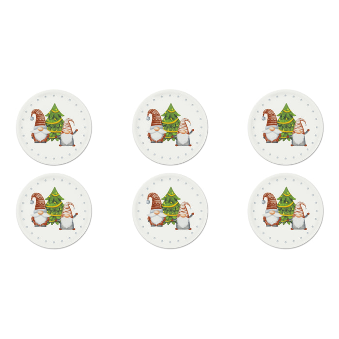 Set de 6 Assiettes Excelsa - Gnomo Friends, Porcelaine Blanche