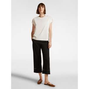Elena Mirò - Pantaloni cropped con bordo ricamato - Nero