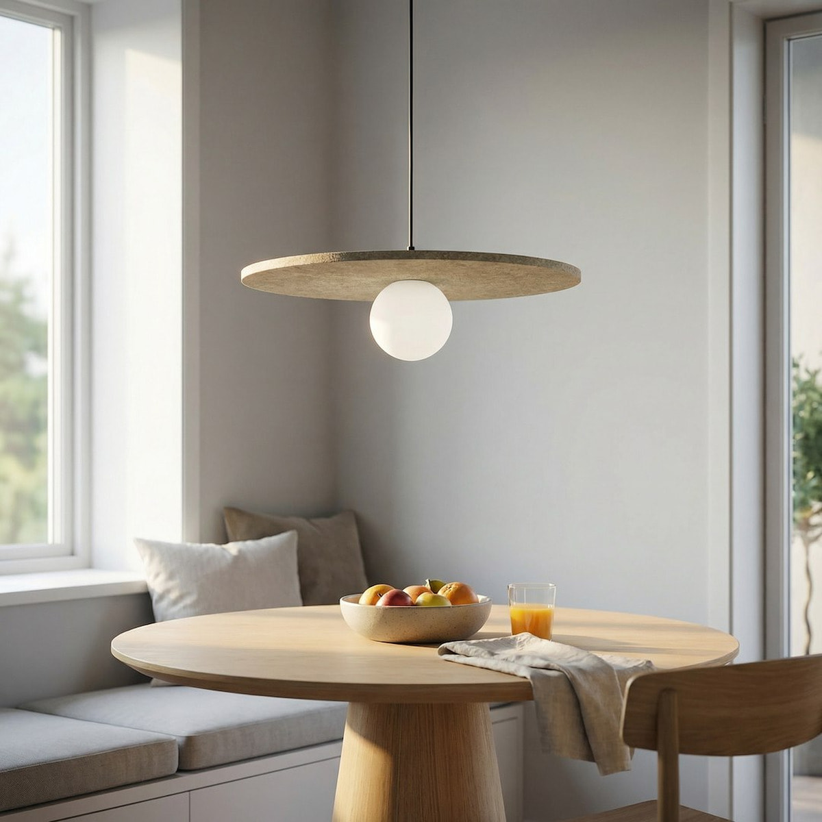 Lampada a sospensione CALMA in feltro beige e acciaio nero