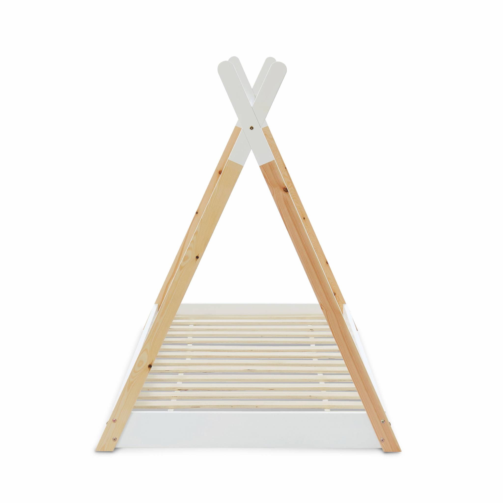 Lit Tipi en bois massif. pin naturel blanc - sommier inclus. 90x190cm - Tobias