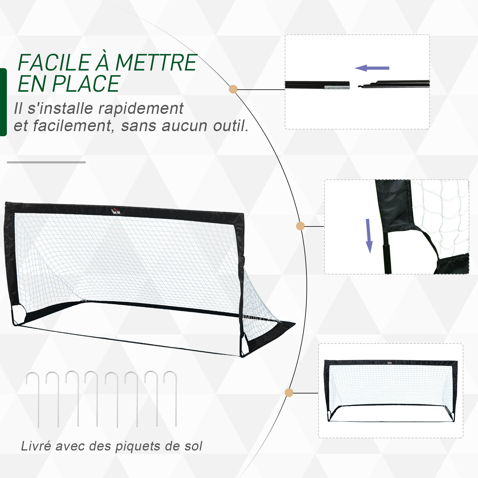 Lot de 2 buts de foot portables avec sac de transport et piquets d'ancrage blanc noir